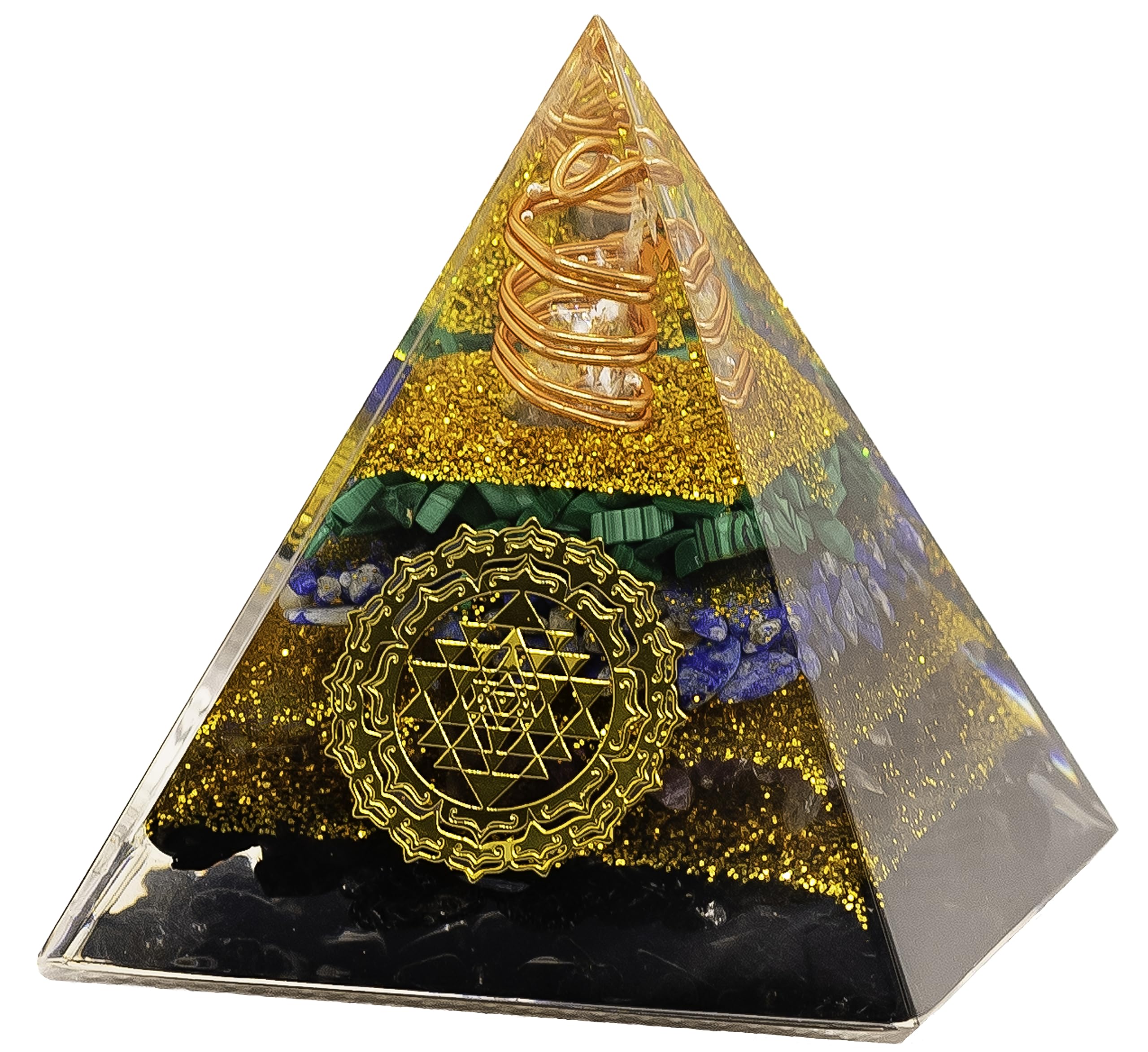 Orgonite Energy Pyramid with Sri Yantra and Copper Coil