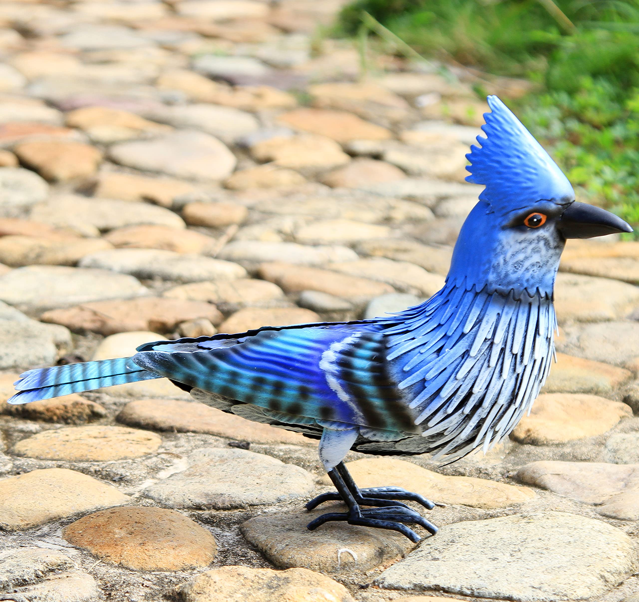 Blue Metal Bird Garden Sculpture