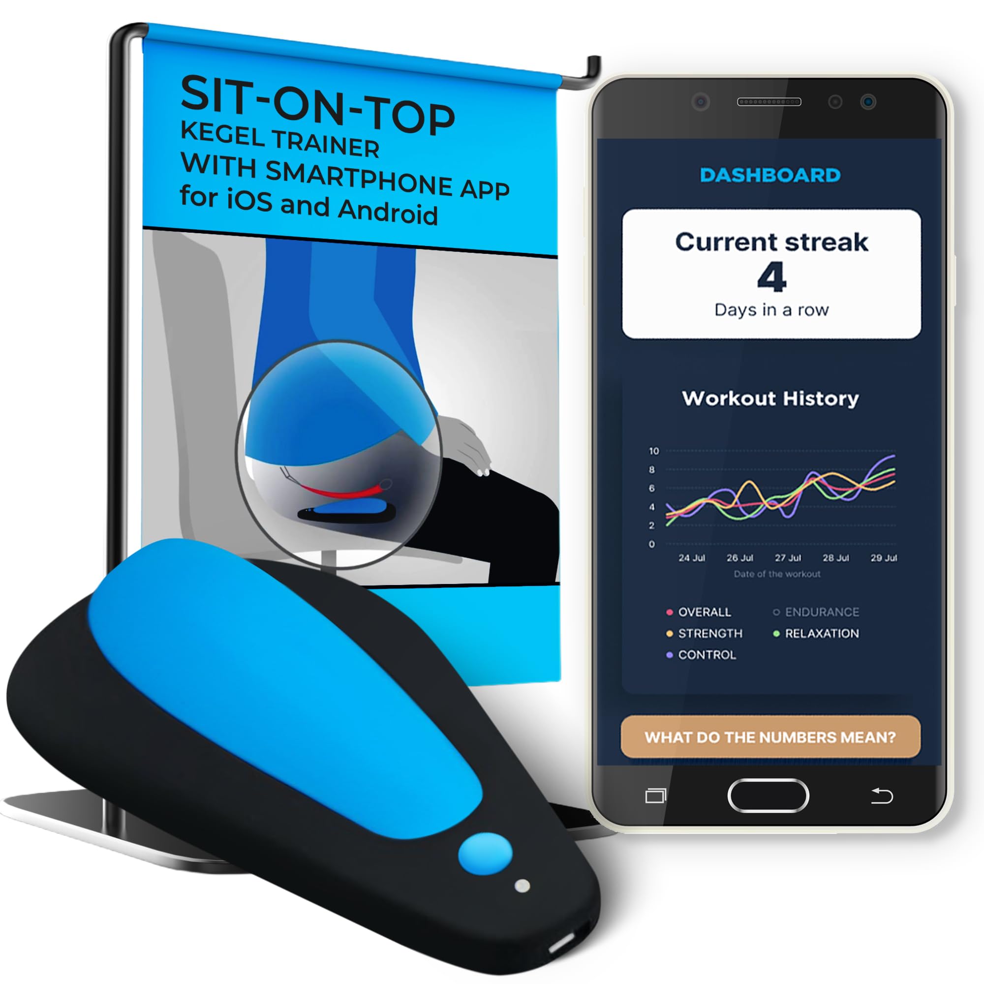 Sit-On-Top Kegel Trainer with Smartphone App for iOS and Android