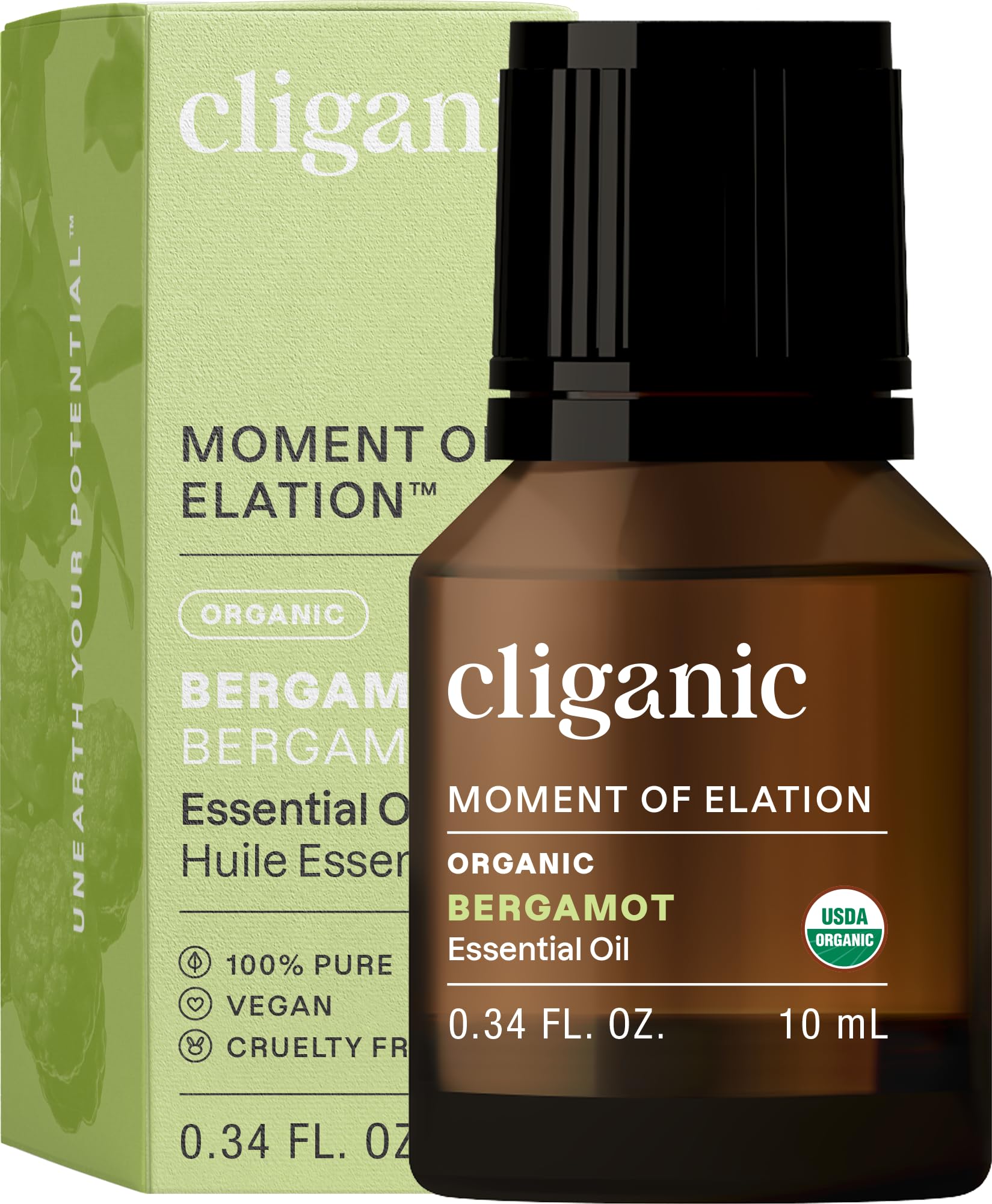 Cliganic Organic Bergamot Essential Oil - Moment of Elation, 0.34 fl oz (10 mL) 