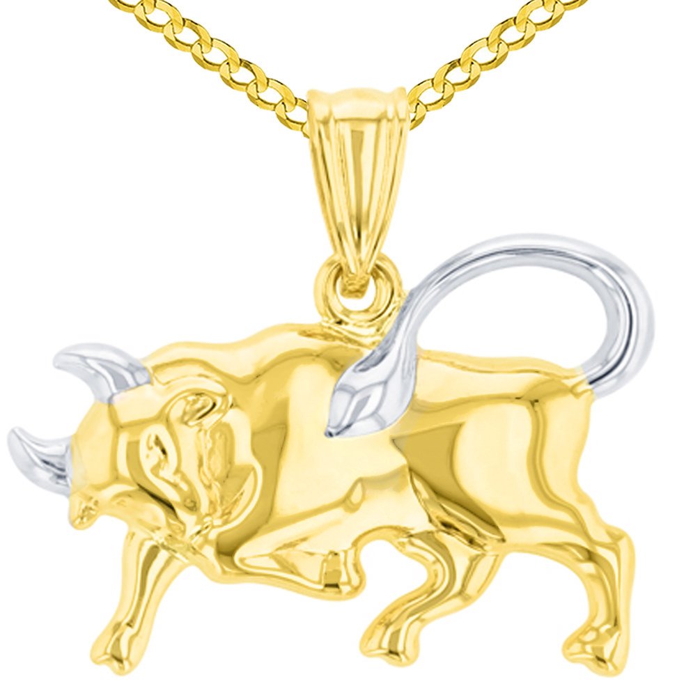 Two-Tone Gold Taurus Bull Pendant Necklace