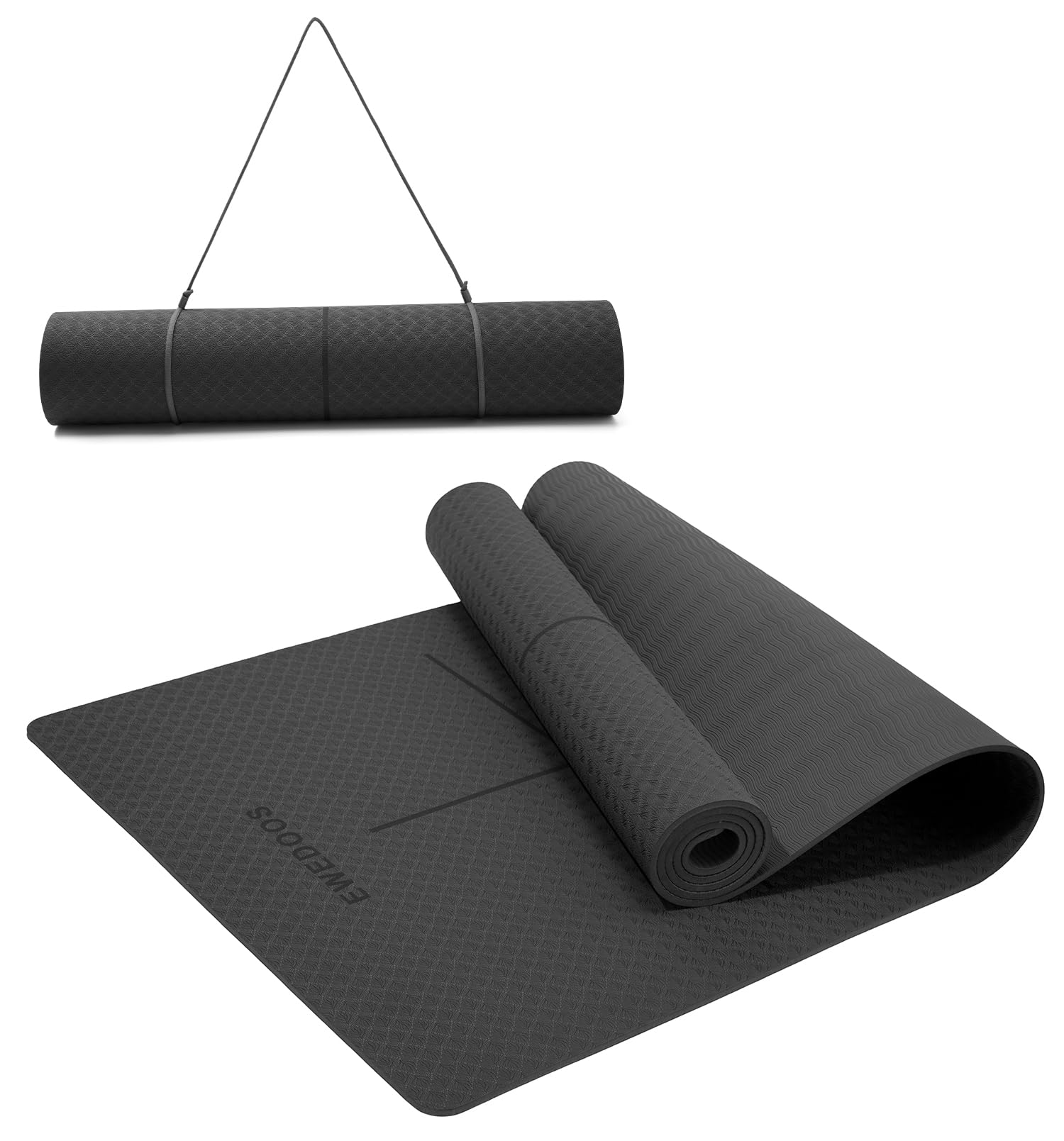 Premium Non-Slip Yoga Mat with Carrying Strap, Black